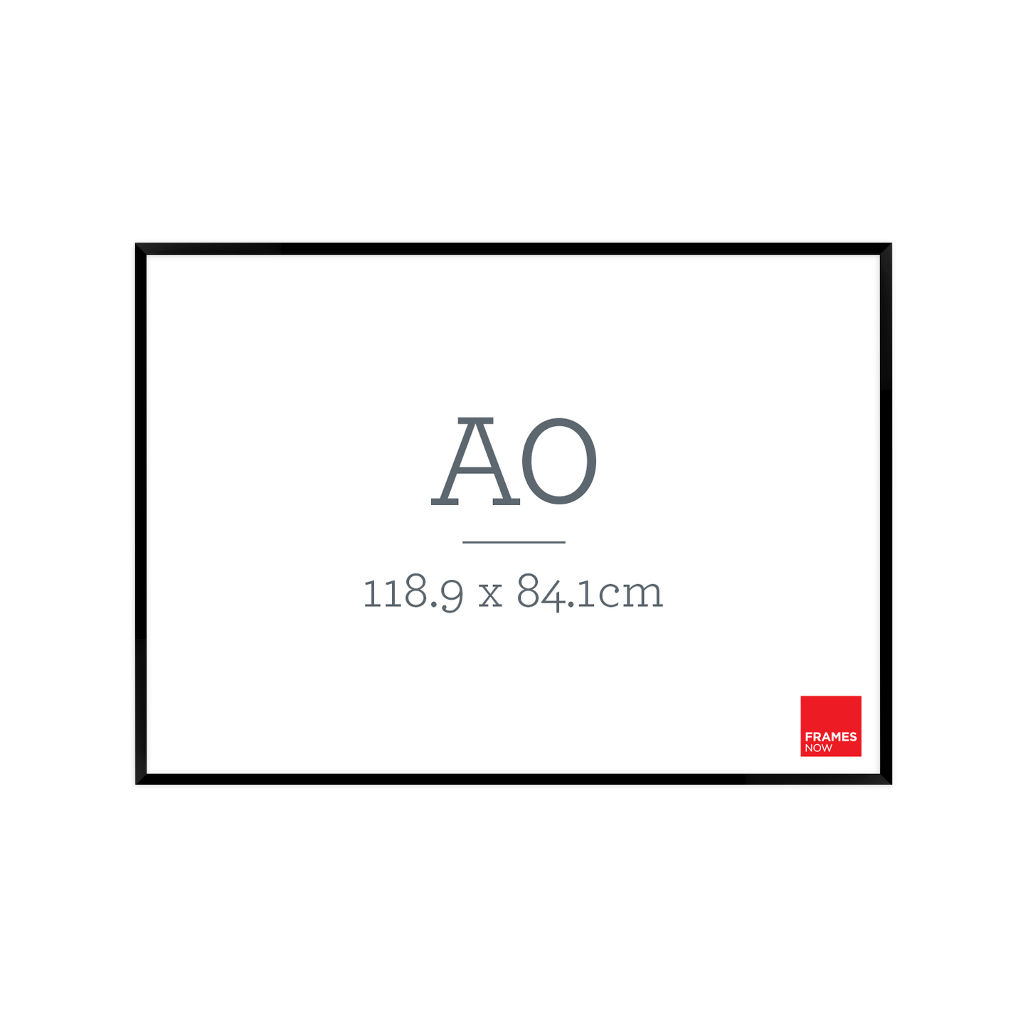 Black frame with 'AO' and dimensions on a white background