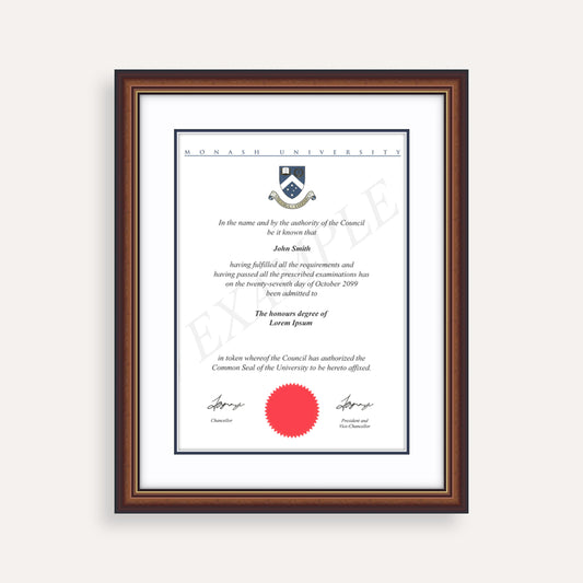 Monash University Certificate Frame