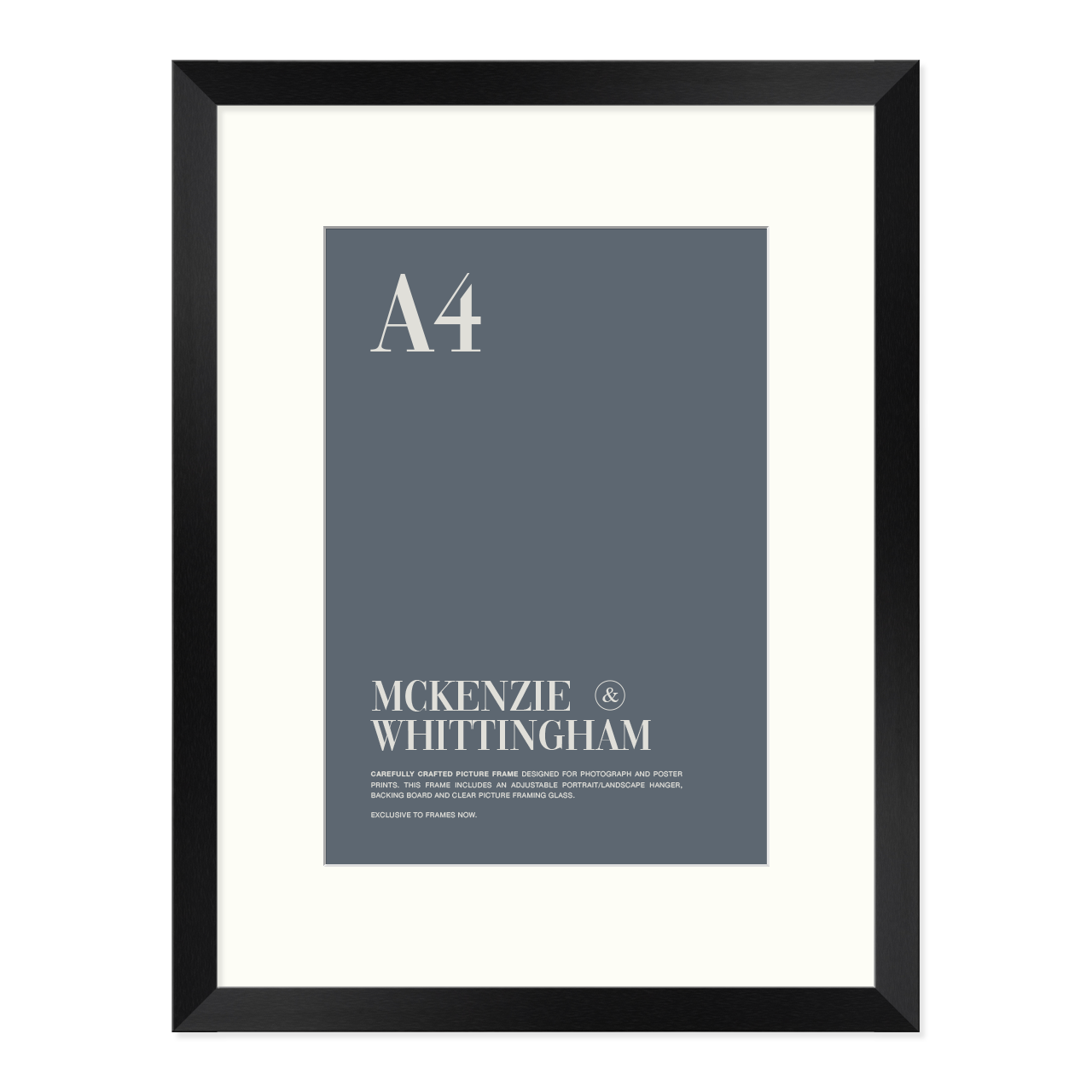 McKenzie & Whittingham Black Picture Frame with Matboard for A4 Artwor