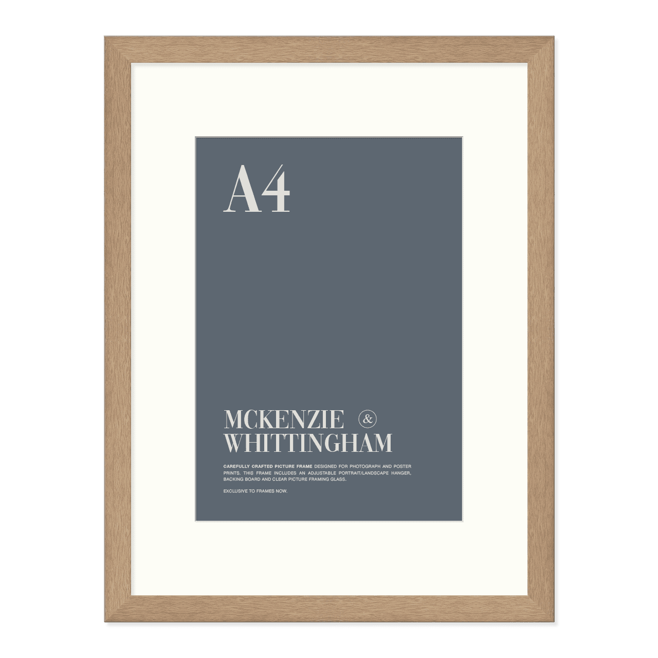 McKenzie & Whittingham Natural Oak Finish Picture Frame with Matboard for A4 Artwork