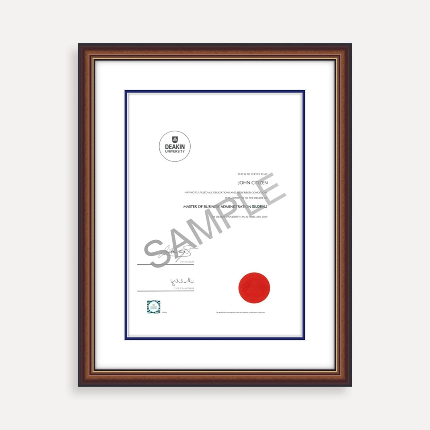 Deakin University Certificate Frame