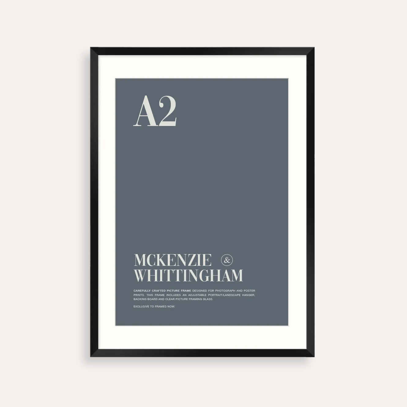 McKenzie & Whittingham Matte Black A2 Picture Frame with Matboard – Contemporary Display for Art, Photography & Prints