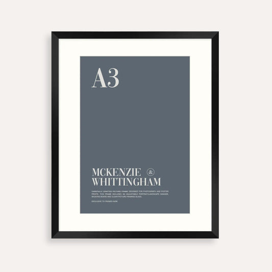 McKenzie & Whittingham Matte Black A3 Picture Frame with Matboard – Sleek, Professional Display for Art & Certificates