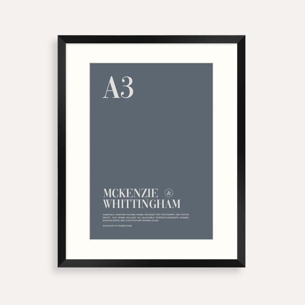 McKenzie & Whittingham Matte Black A3 Picture Frame with Matboard – Sleek, Professional Display for Art & Certificates