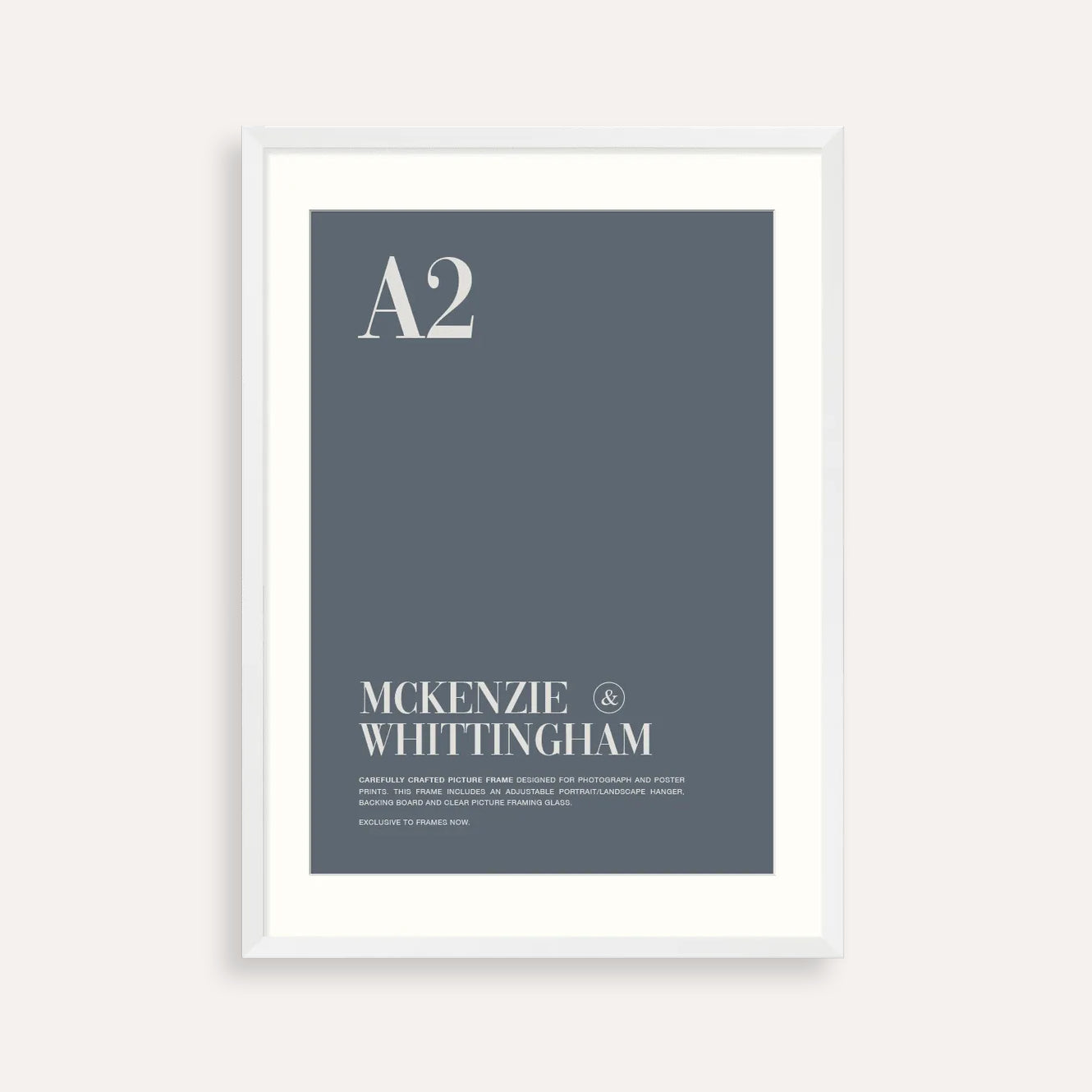 McKenzie & Whittingham Matte White A2 Picture Frame with Matboard - Clean, Minimalist Framing for Art, Prints & Photos