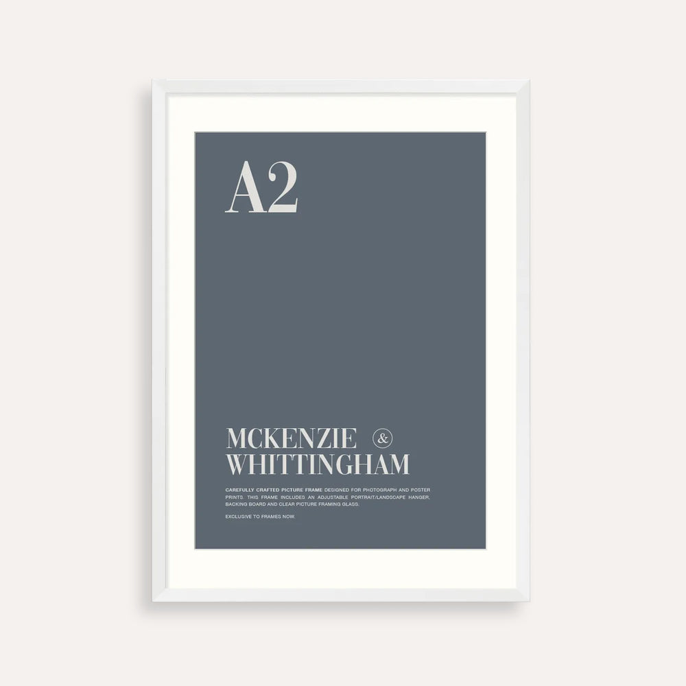 McKenzie & Whittingham Matte White A2 Picture Frame with Matboard - Clean, Minimalist Framing for Art, Prints & Photos