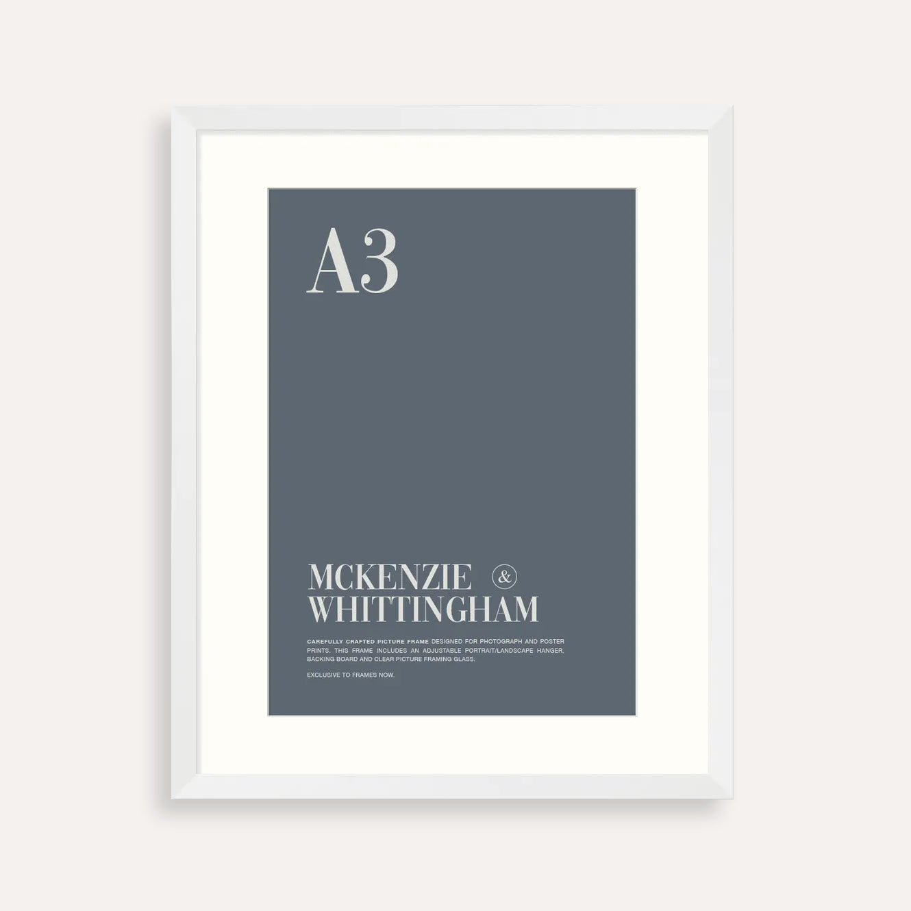 McKenzie & Whittingham Matte White A3 Picture Frame with Matboard – Contemporary Display for Art, Photos & Documents