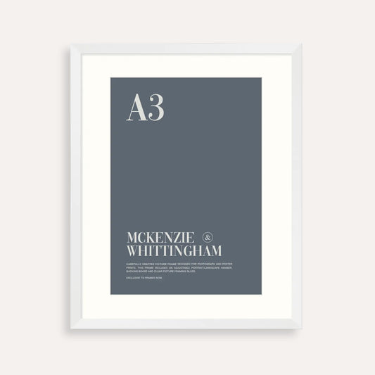 McKenzie & Whittingham Matte White A3 Picture Frame with Matboard – Contemporary Display for Art, Photos & Documents