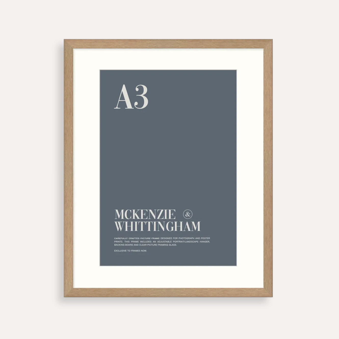 McKenzie & Whittingham  Oak A3 Picture Frame with Matboard – Natural Timber Elegance for Art, Photos & Certificates