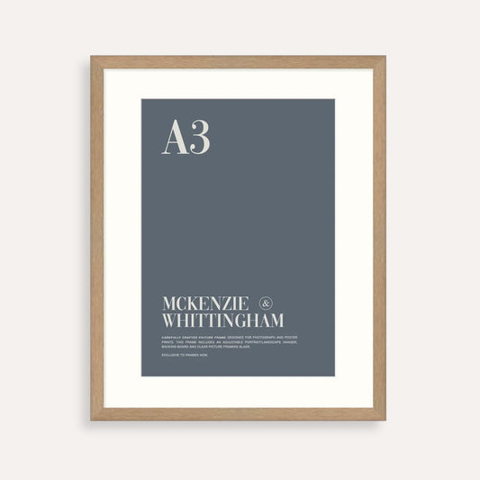 McKenzie & Whittingham  Oak A3 Picture Frame with Matboard – Natural Timber Elegance for Art, Photos & Certificates