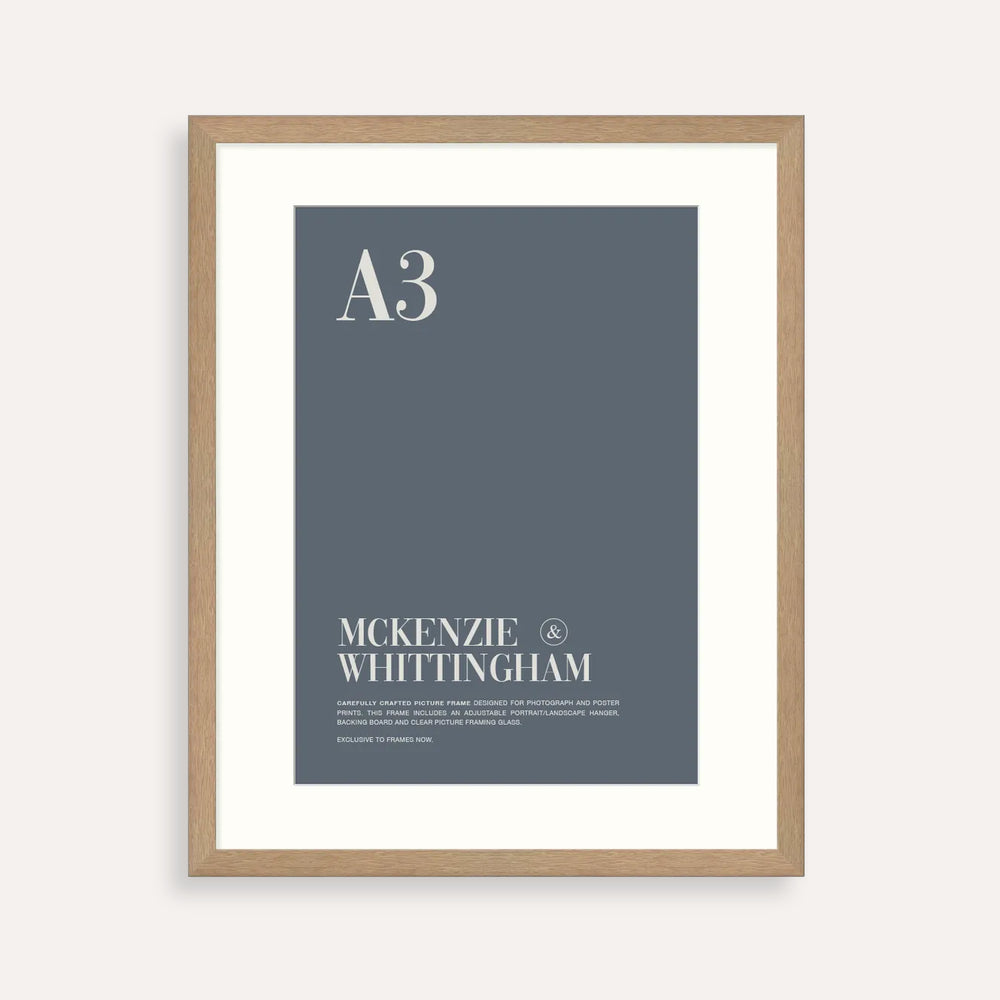 McKenzie & Whittingham  Oak A3 Picture Frame with Matboard – Natural Timber Elegance for Art, Photos & Certificates