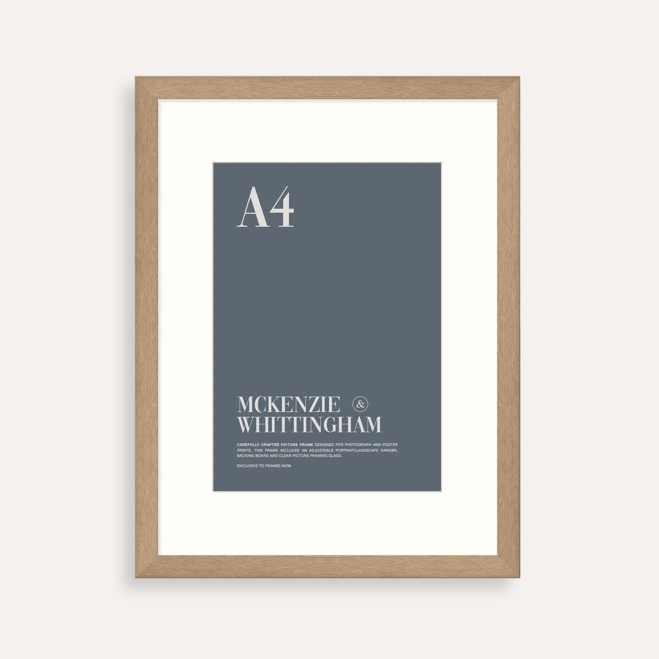 McKenzie & Whittingham Oak A4 Picture Frame – Natural Finish with Matboard
