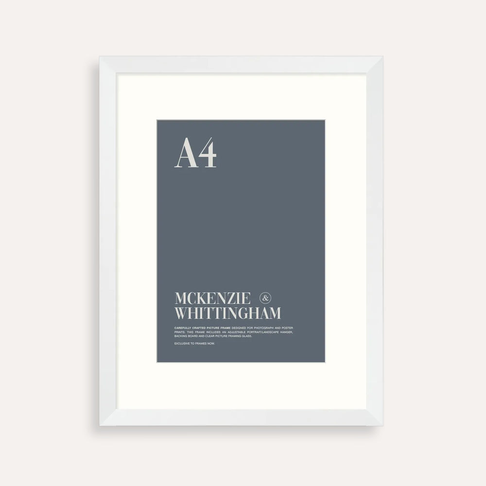McKenzie & Whittingham White A4 Picture Frame with Matboard – Clean, Professional Display for Art, Photos & Certificates