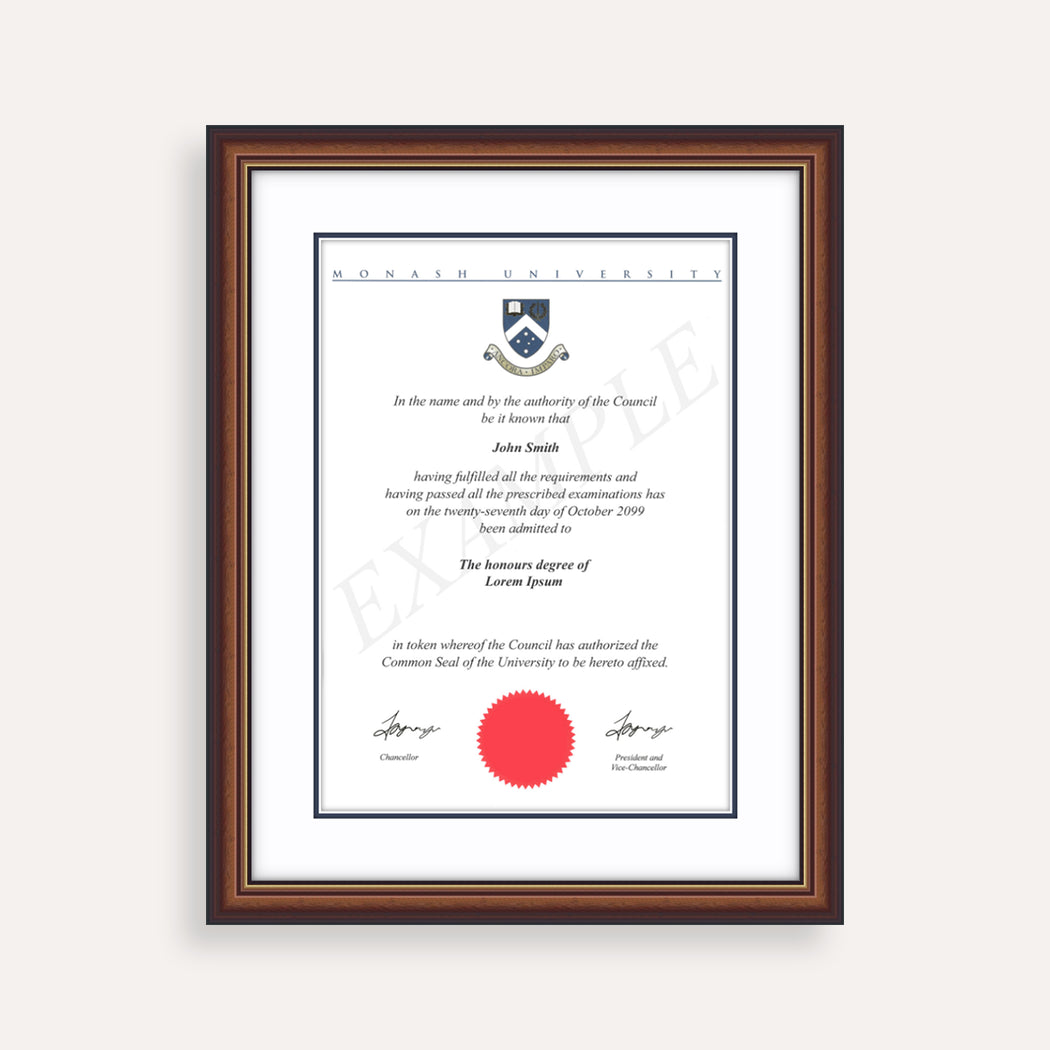 Monash University Certificate Frame