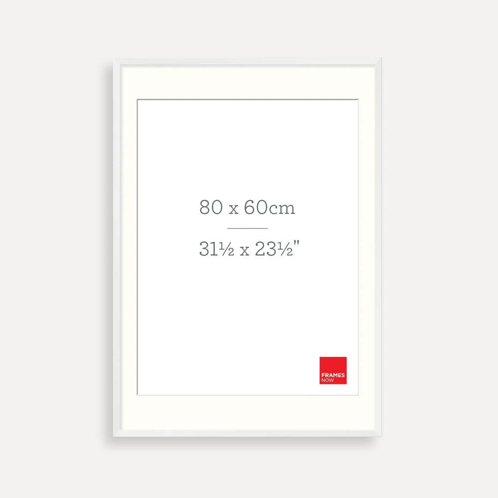 Premium Matte White Box Picture Frame with Matboard for 80 x 60cm Artwork