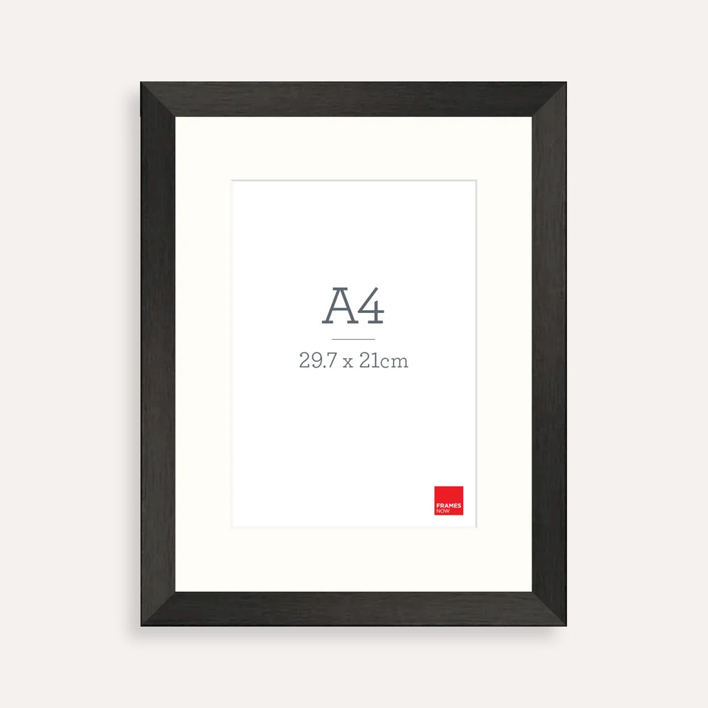 Premium Timber Finish Black A4 Picture Frame with Matting – Professional Display for Art, Prints & Certificates