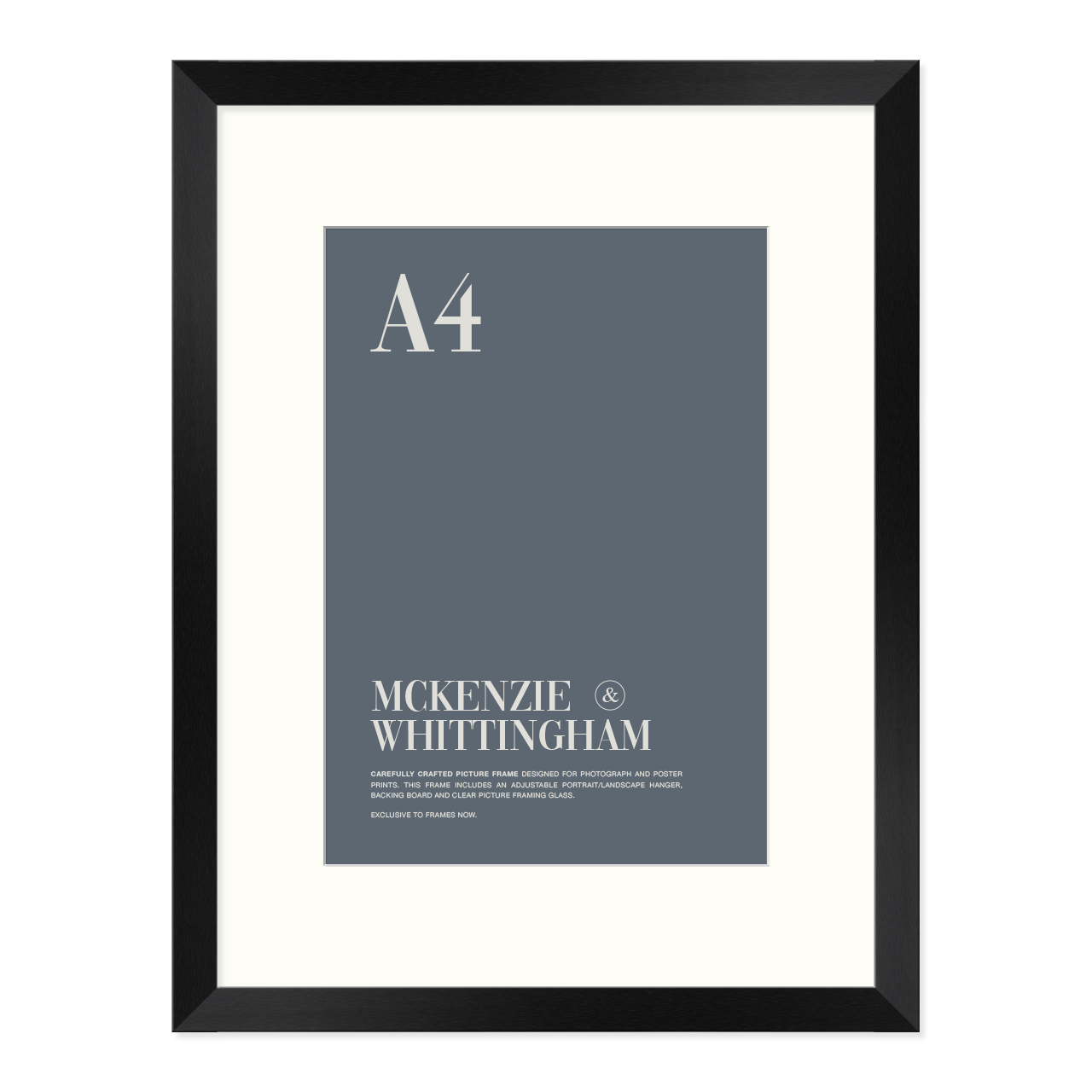 McKenzie & Whittingham Black Picture Frame with Matboard for A4 Artwork